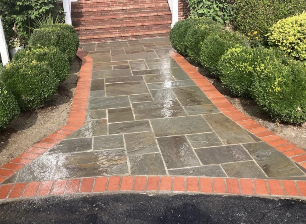 Slate walkway with brick border