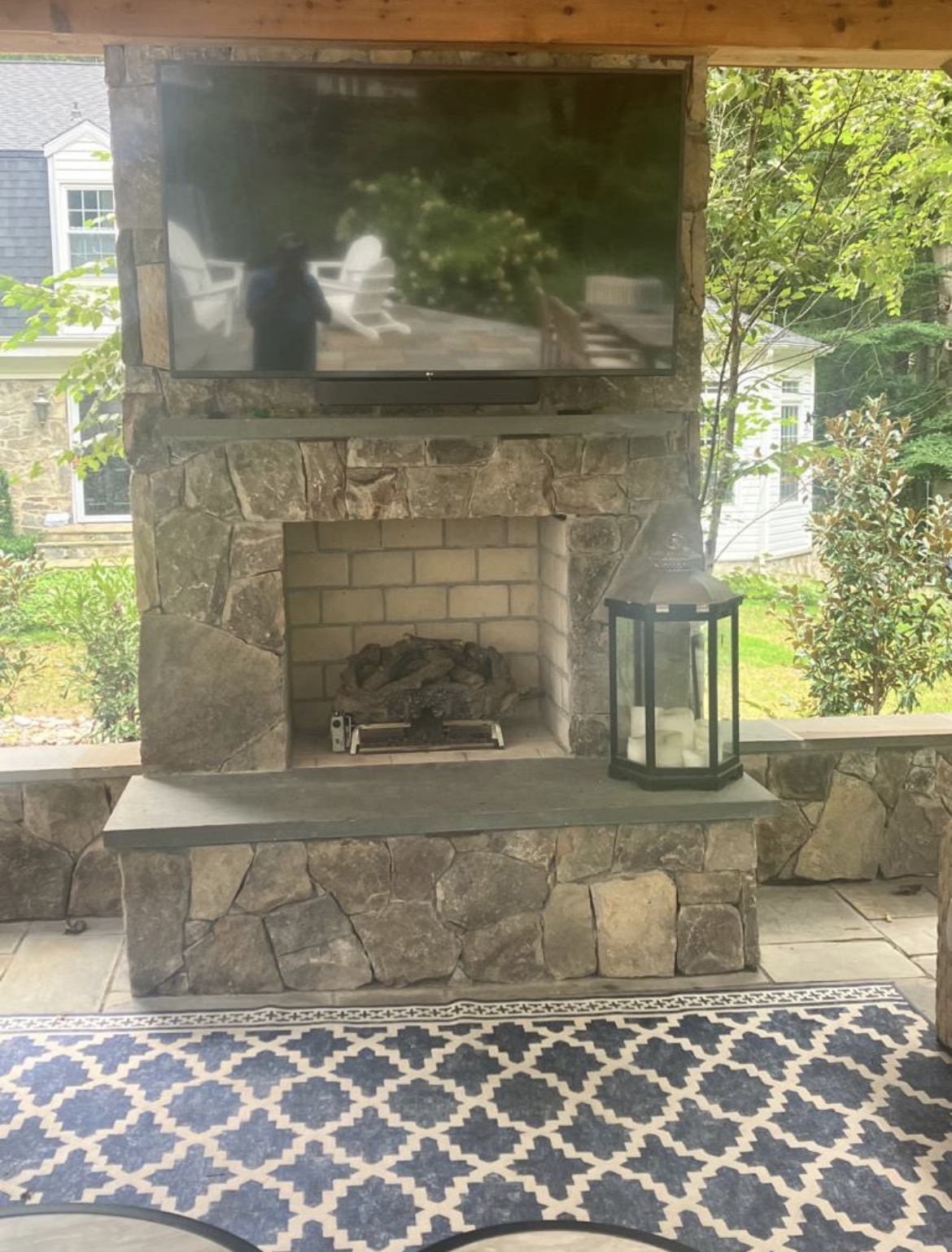 Stone fireplace