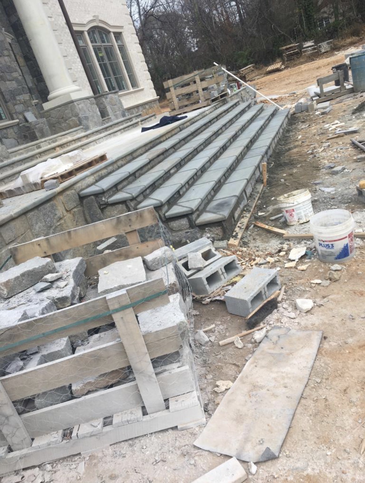 Large stone steps under construction