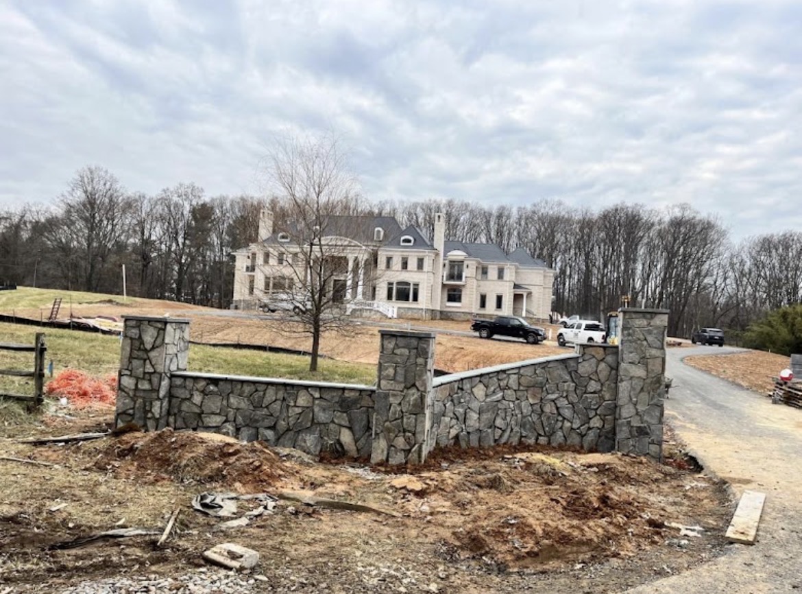 Stone wall and columns